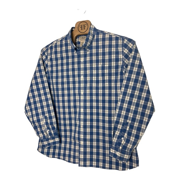 LL Bean Men's Blue&White Check XL-Reg Button Down Long Sleeve CoolMax 25% - Picture 2 of 4